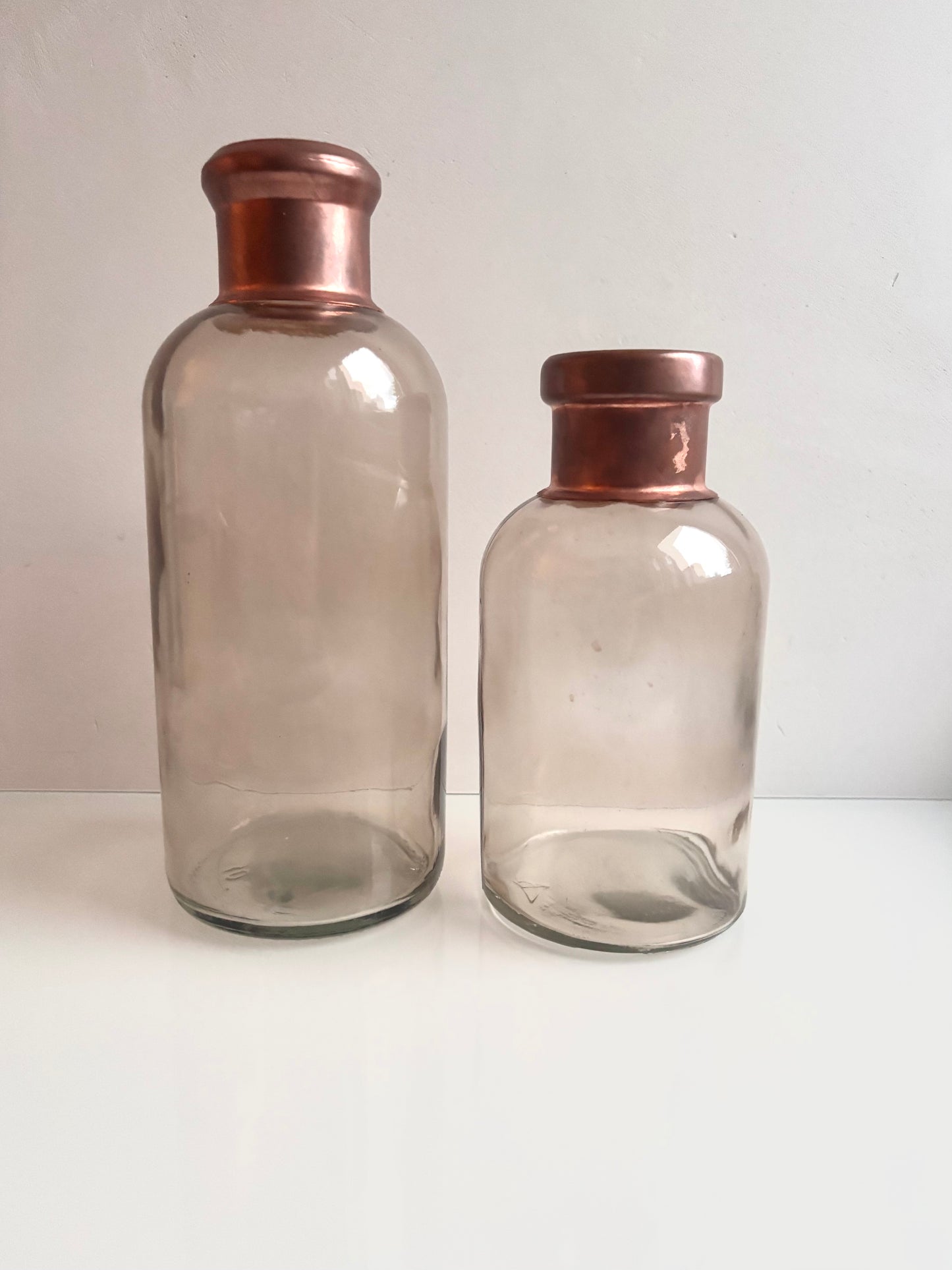 Set glazen vazen met koperen hals - Metallic